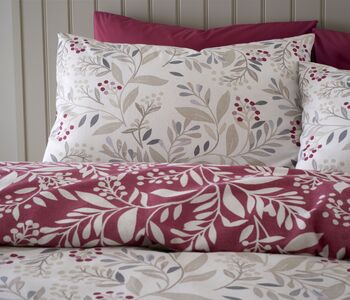Catherine Lansfield Lingonberry Floral Brushed Cotton Reversible Duvet Cover and Pillowcase Set